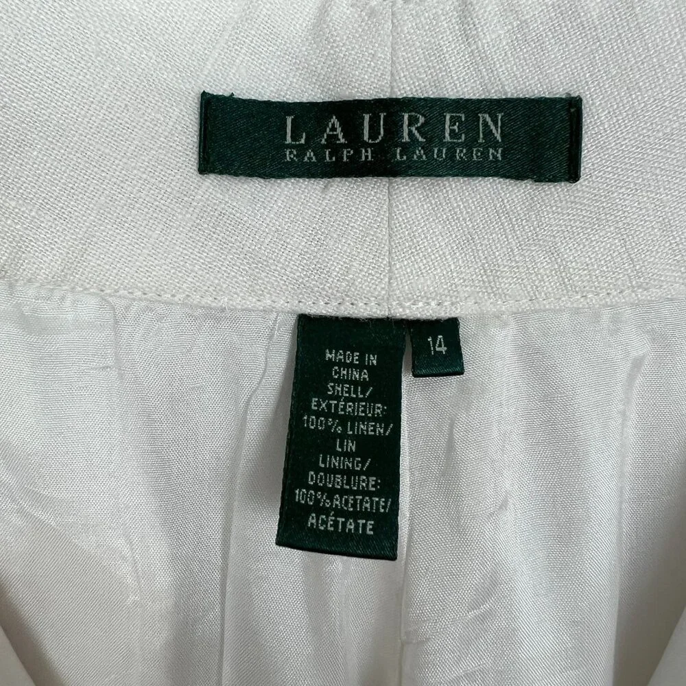 Lauren Ralph Lauren Trousers Pants Womens‎ 14 Ivory 100% Linen Wide Leg Lined